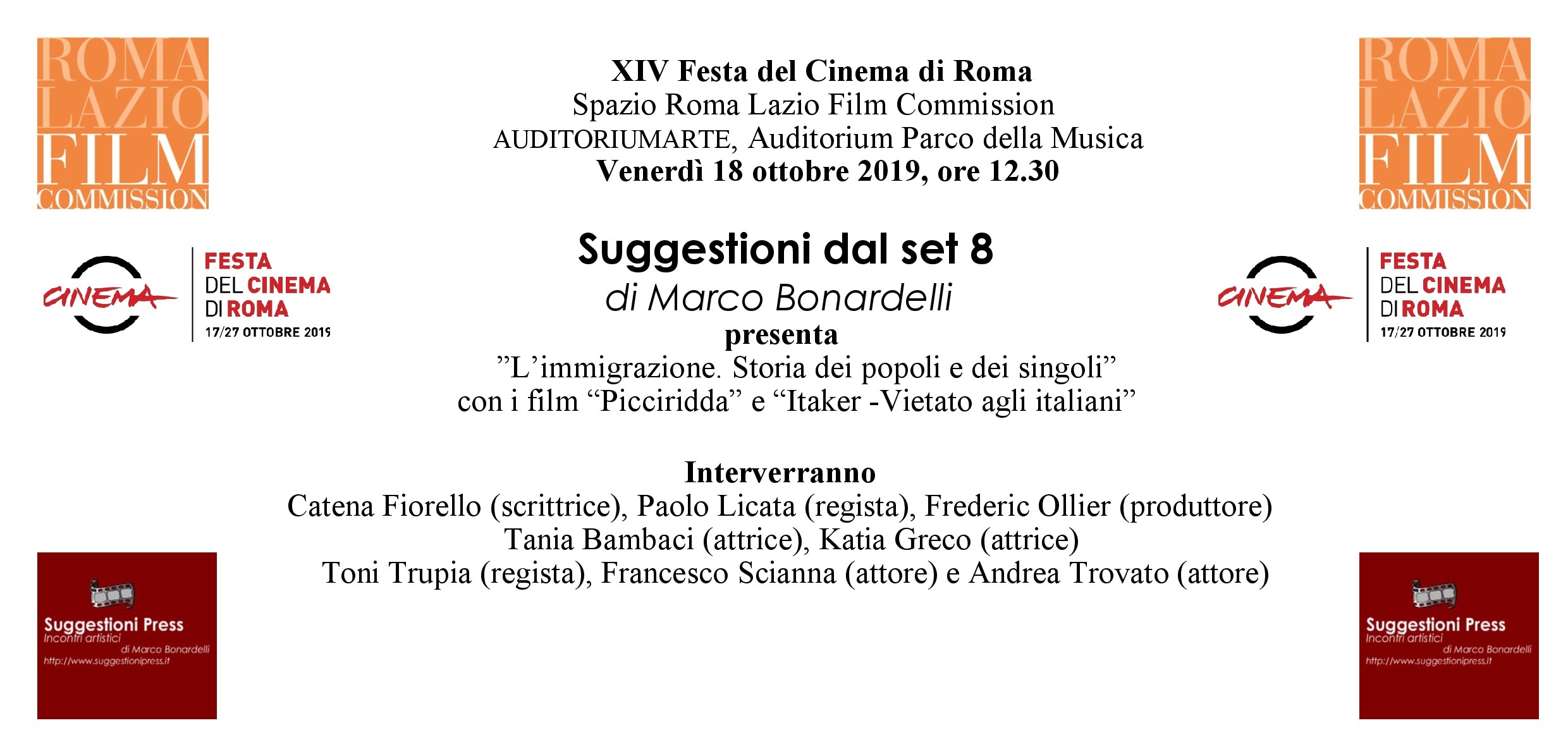 Locandina Suggestioni dal set 8 - 18 ottobre alla Festa del Cinema di Roma